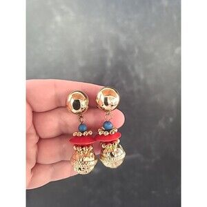 Multicolored Beaded Dangling Clip-on Earrings Vintage
